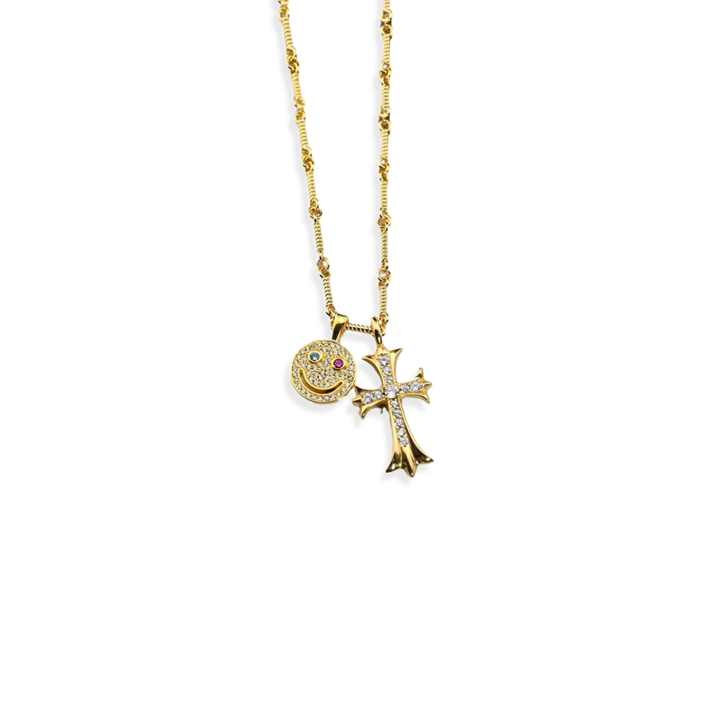 chrome heart D1am0nd cross pendant necklace gold smiling heart